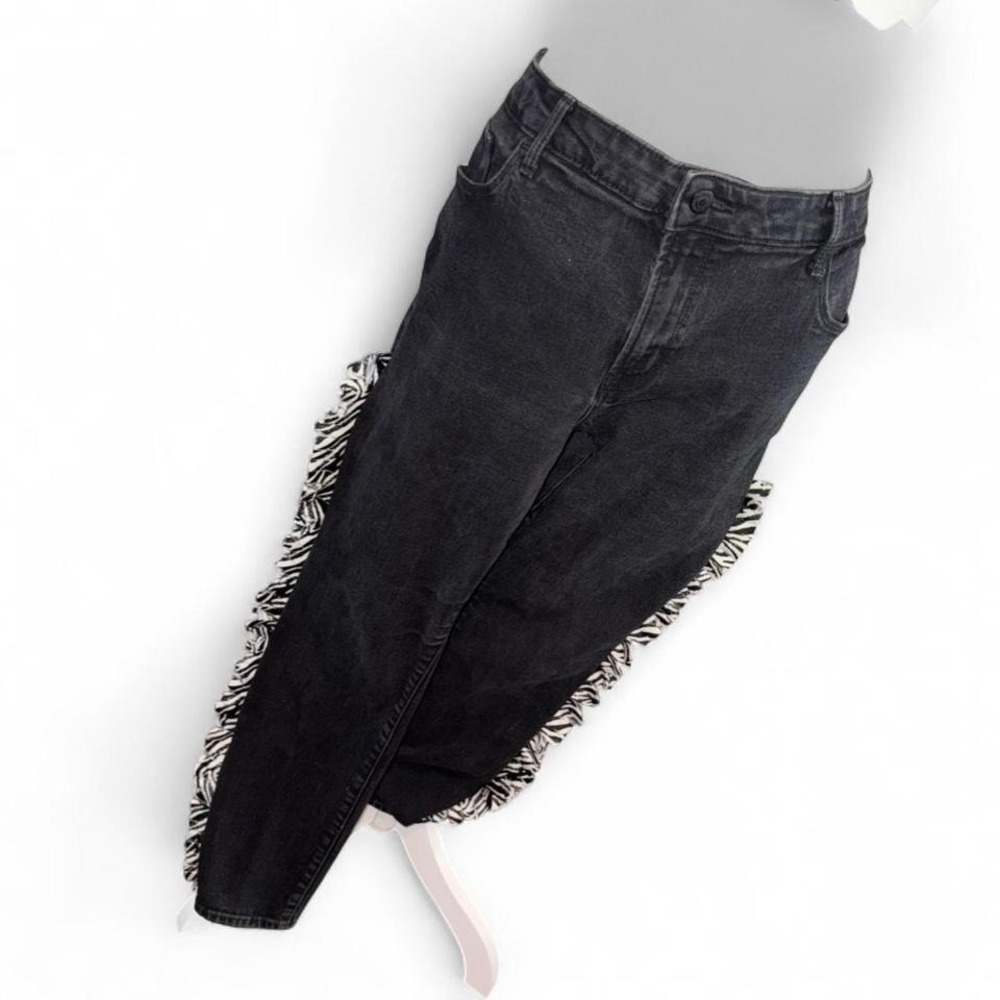 Zebra‎ Fringe Black Stretch Jeans Upcycled Old Navy Ladies 16